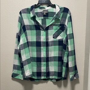 Natural Reflections Green and Blue Plaid Blouse